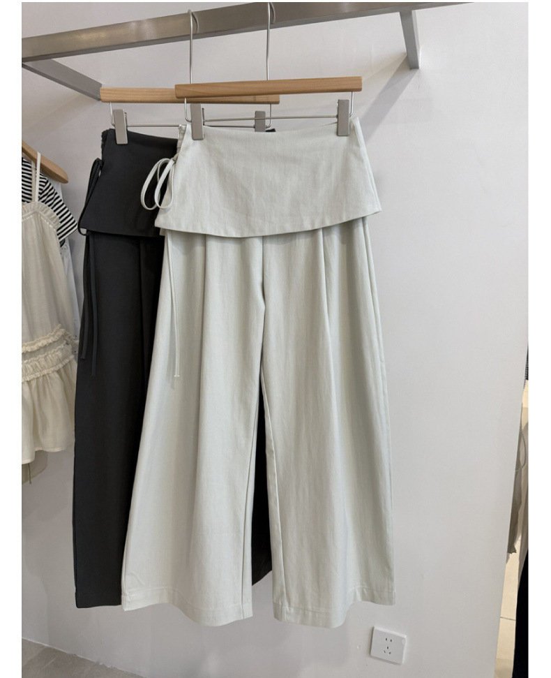 Trendy new spring/autumn casual two-piece skirt and pants set for women, featuring Korean-inspired design, high waist, slimming effect, and straight-leg fit. 6