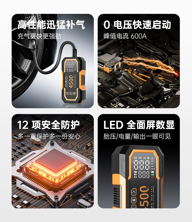 Car emergency start power supply, integrated with a portable air pump, a versatile power solution for emergencies. New 3